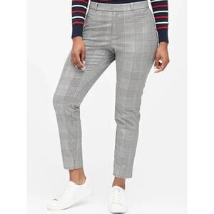 Banana Republic Sloan Houndstooth Plaid Tapered Pant Black White Women's 14 Long